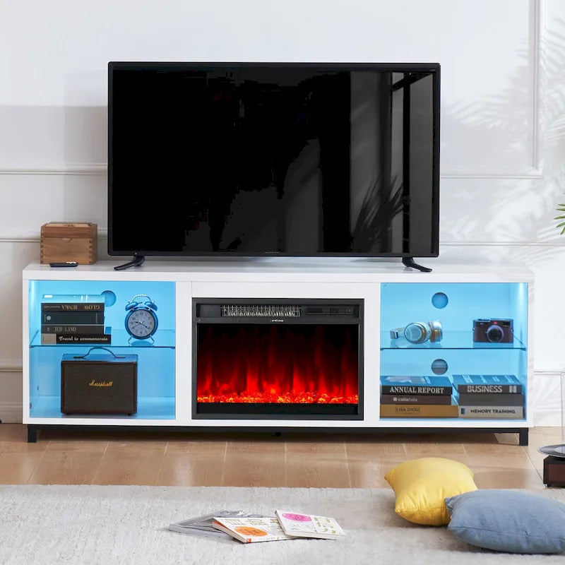 68 Inch Modern Fireplace TV Stand with Electric Fireplace