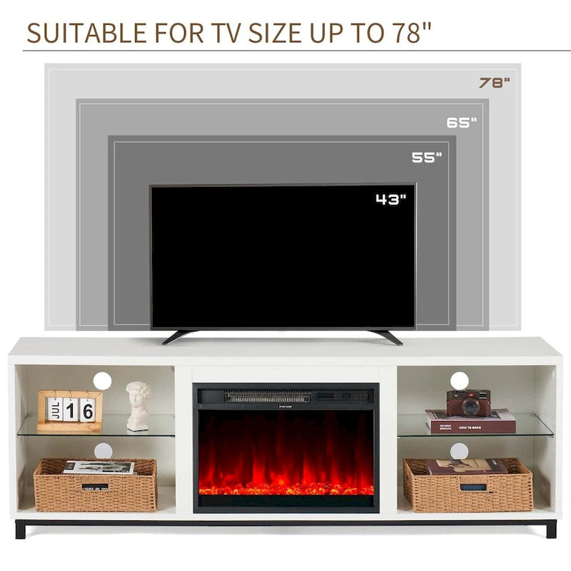 68 Inch Modern Fireplace TV Stand with Electric Fireplace