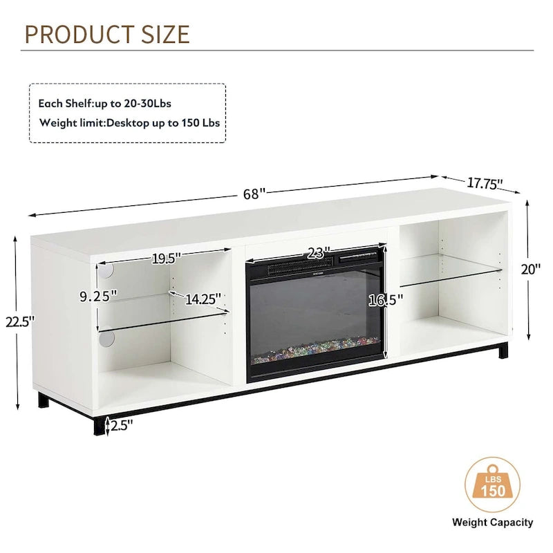 68 Inch Modern Fireplace TV Stand with Electric Fireplace