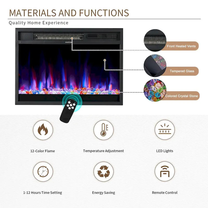 68 Inch Modern Fireplace TV Stand with Electric Fireplace