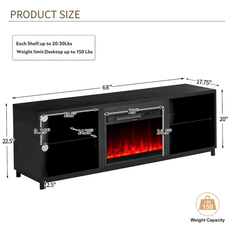 68 Inch Modern Fireplace TV Stand with Electric Fireplace