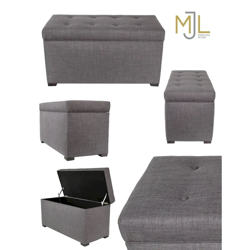 Angela 8 Button Tufted Beige Storage Trunk - Bench