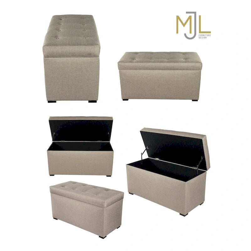 Angela 8 Button Tufted Beige Storage Trunk - Bench