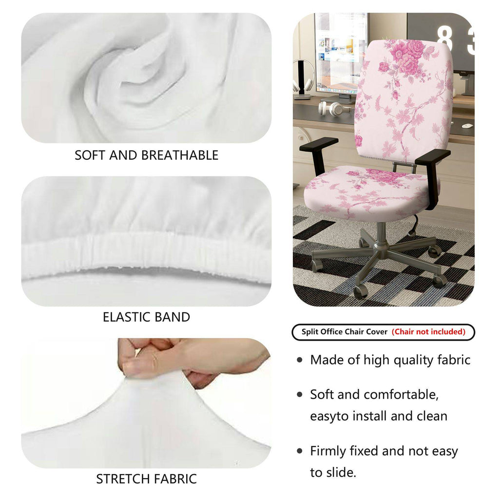 2-Piece Floral Pink Leaf Flower Pattern  Computer Chair Cover Set, Seat and Backrest