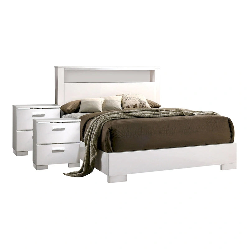 Champs Contemporary Queen Solid Wood Storage 3-Piece Panel Bed with USB Port Set by Furniture of America