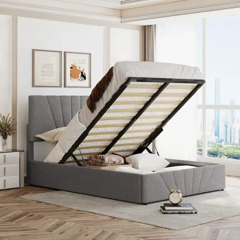 Nestfair Upholstered Platform Bed with a Hydraulic Storage System