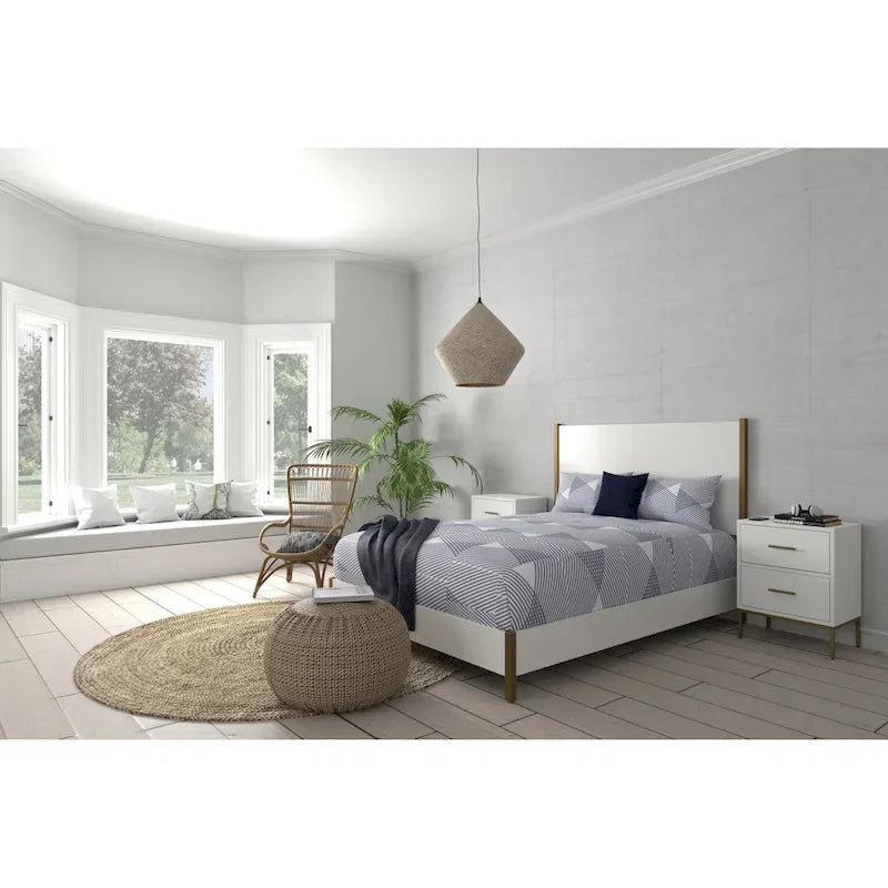 Alpine Furniture Madelyn Wood Panel Bed in White