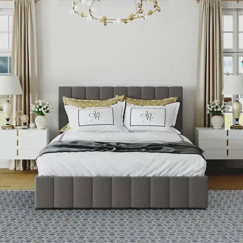 Upholstered Platform bed with a Hydraulic Storage System -