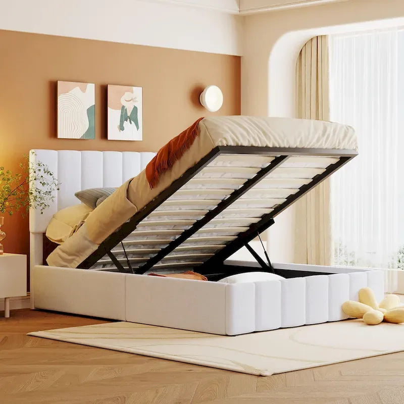 Upholstered Platform bed with a Hydraulic Storage System -