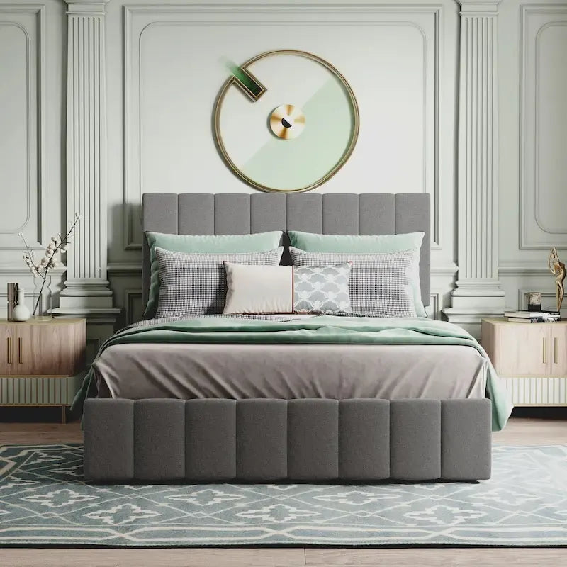 Upholstered Platform bed with a Hydraulic Storage System -