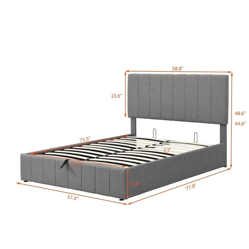 Upholstered Platform bed with a Hydraulic Storage System -