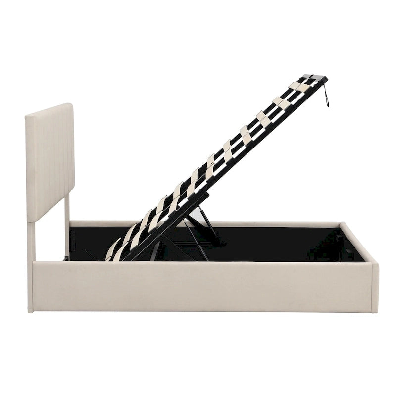 Upholstered Platform bed with a Hydraulic Storage System -