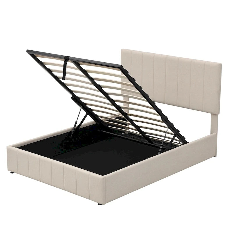 Upholstered Platform bed with a Hydraulic Storage System -