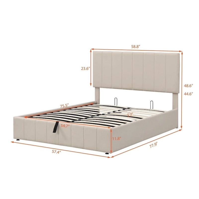 Upholstered Platform bed with a Hydraulic Storage System -