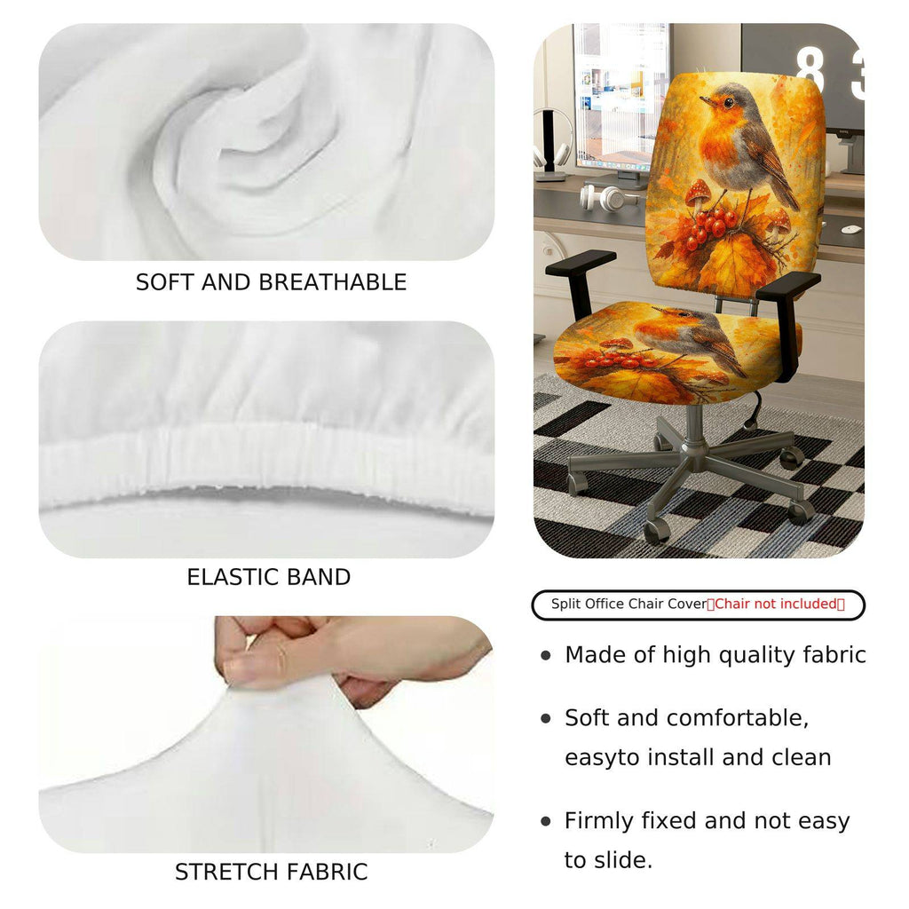 2-Piece Autumn Bird Mushroom Nature Artistic  Computer Chair Cover Set, Seat and Backrest
