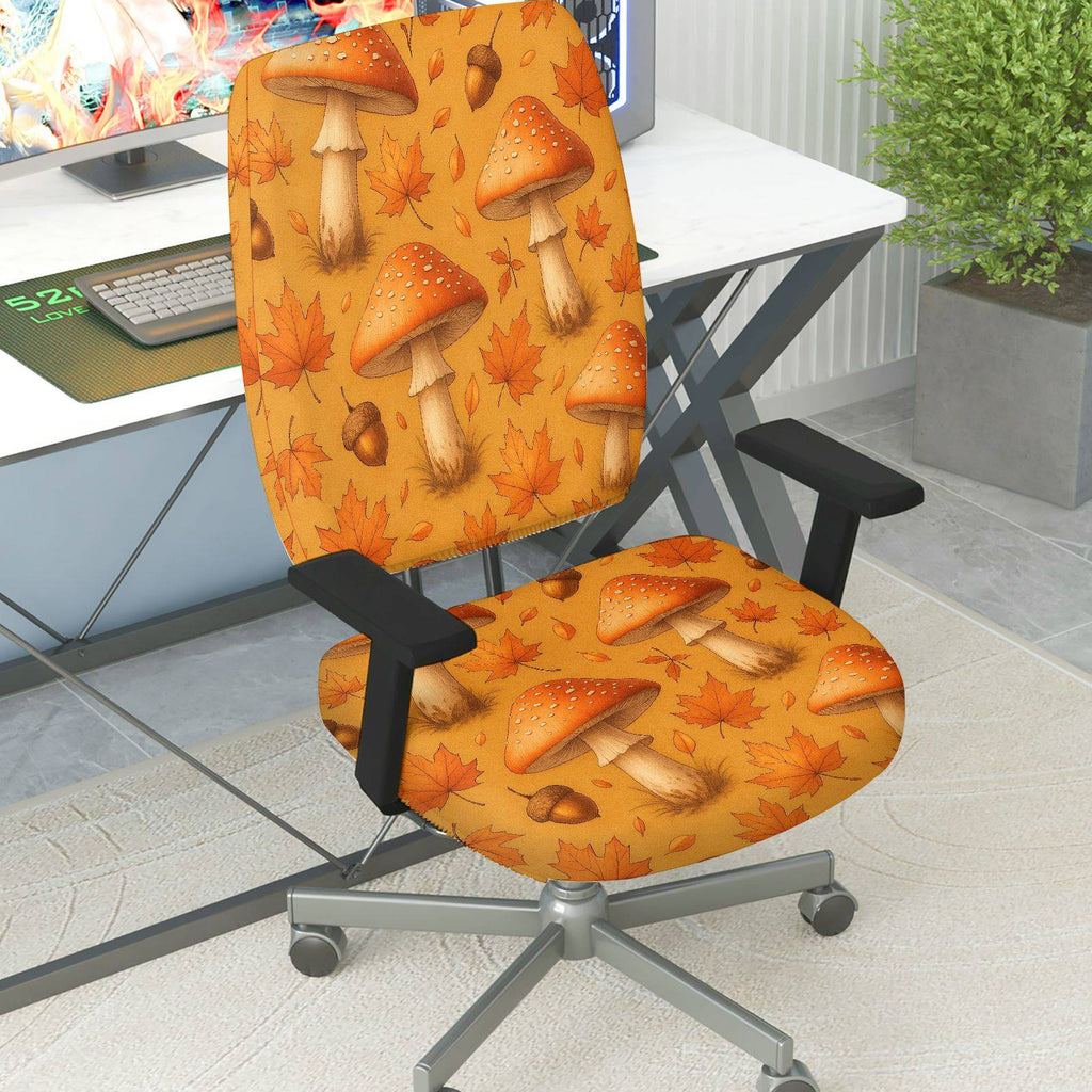 2-Piece Autumn Mushroom Acorn Maple Leaves Nature  Computer Chair Cover Set, Seat and Backrest