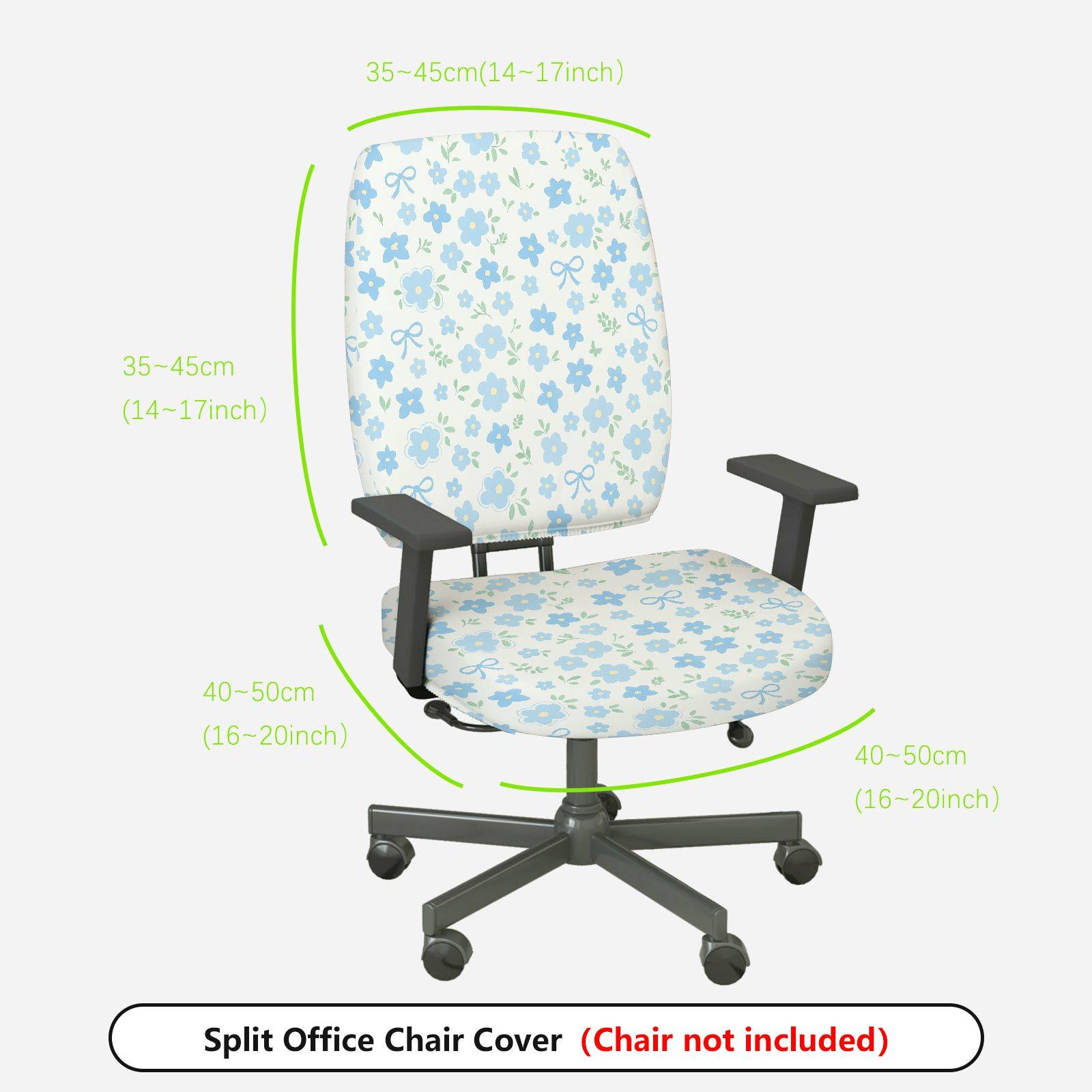 2-Piece Floral Pastel Spring Modern Cute Blue  Computer Chair Cover Set, Seat and Backrest