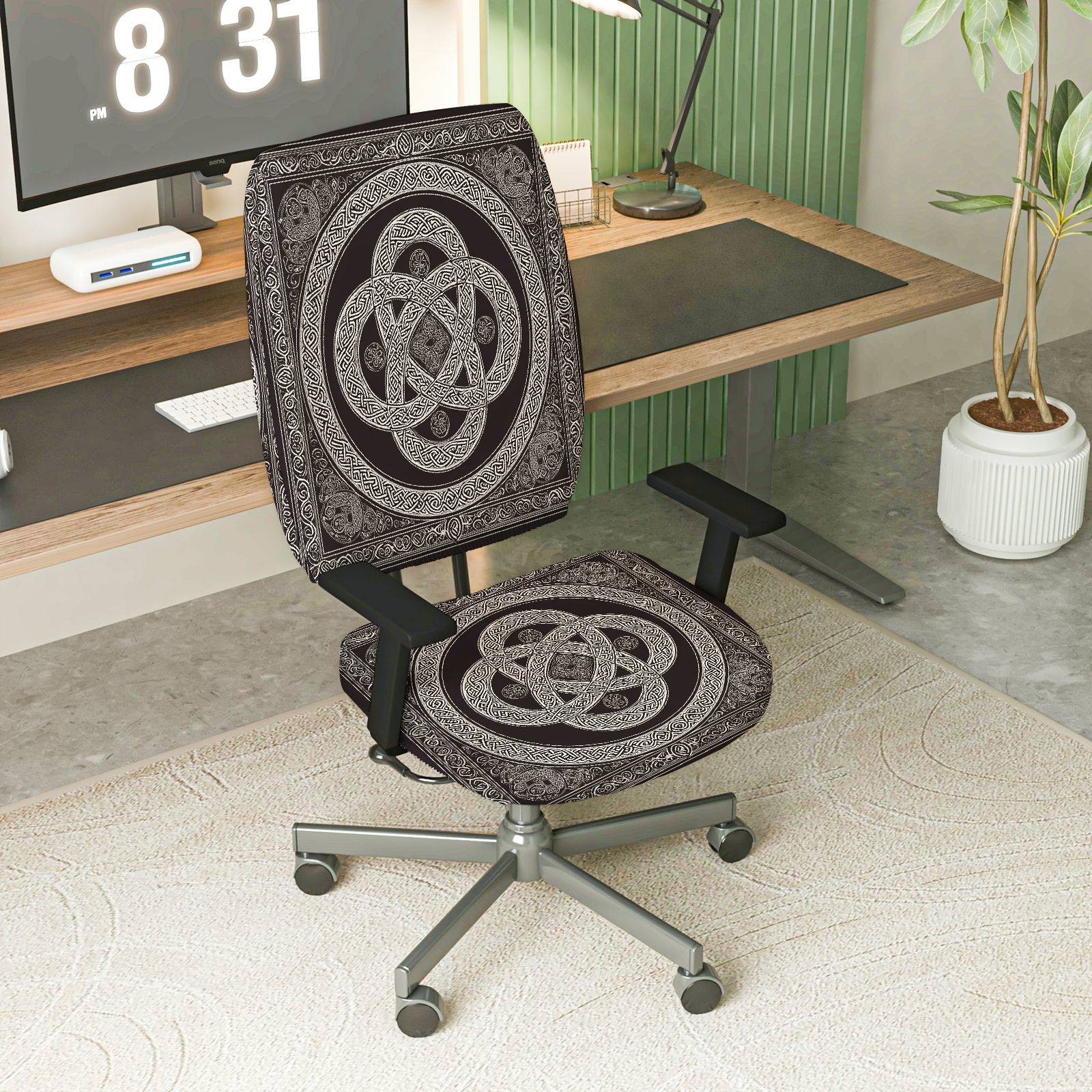 2-Piece Geometric Celtic Tribal Bohemian Artistic  Computer Chair Cover Set, Seat and Backrest