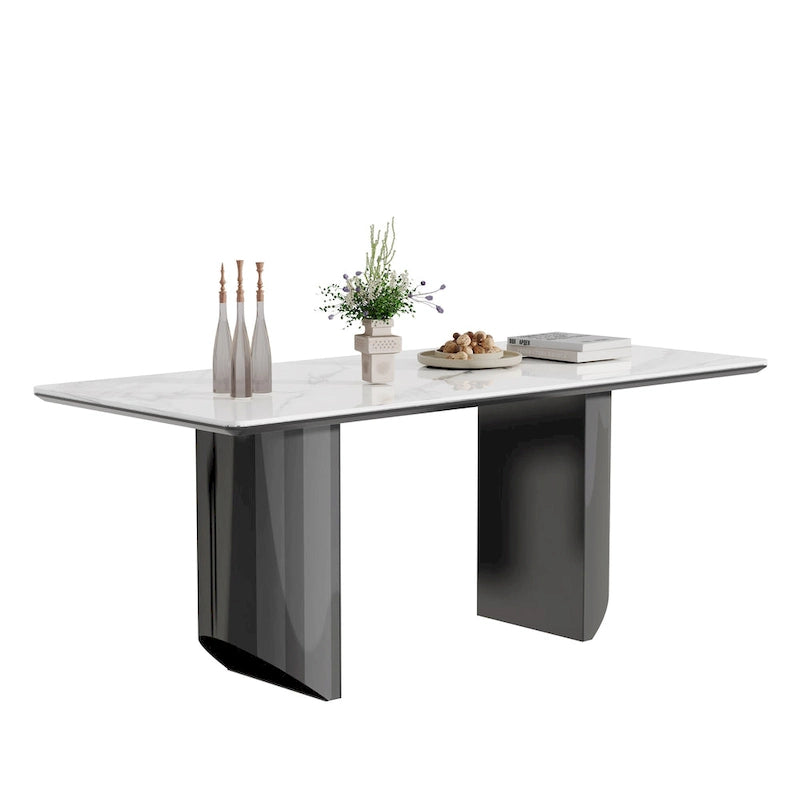0.47 Thick Sintered Stone Composite Tempered Glass Top Dining Table with Stainless Steel Base