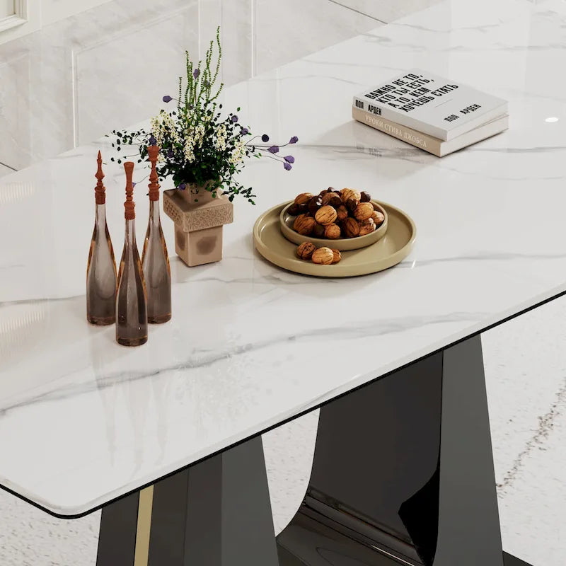 0.47 Thick Sintered Stone Composite Tempered Glass Top Dining Table with Stainless Steel Base