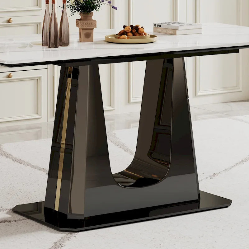 0.47 Thick Sintered Stone Composite Tempered Glass Top Dining Table with Stainless Steel Base