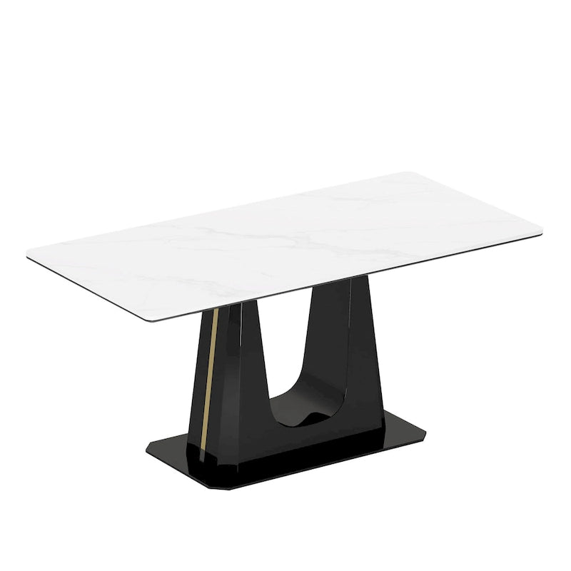 0.47 Thick Sintered Stone Composite Tempered Glass Top Dining Table with Stainless Steel Base