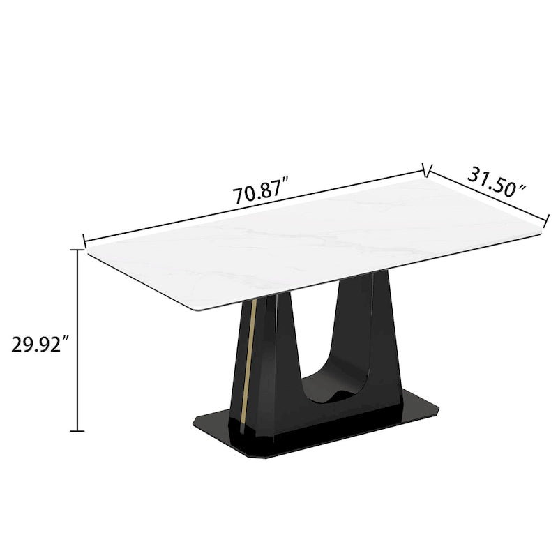 0.47 Thick Sintered Stone Composite Tempered Glass Top Dining Table with Stainless Steel Base