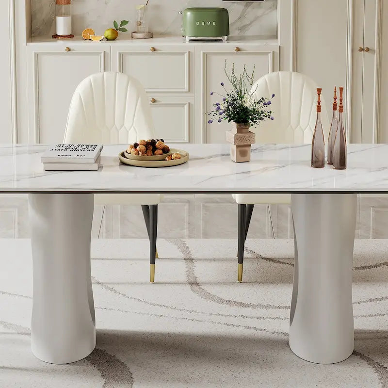 0.47 Thick Sintered Stone Composite Tempered Glass Top Dining Table with Stainless Steel Base