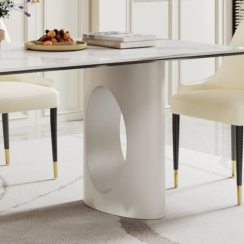 0.47 Thick Sintered Stone Composite Tempered Glass Top Dining Table with Stainless Steel Base