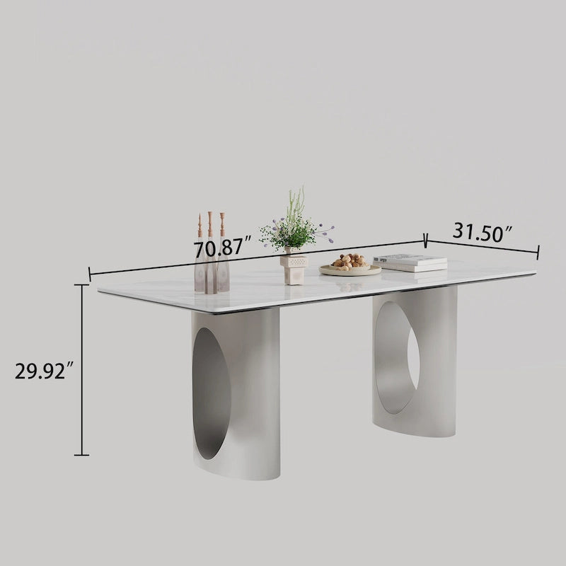 0.47 Thick Sintered Stone Composite Tempered Glass Top Dining Table with Stainless Steel Base