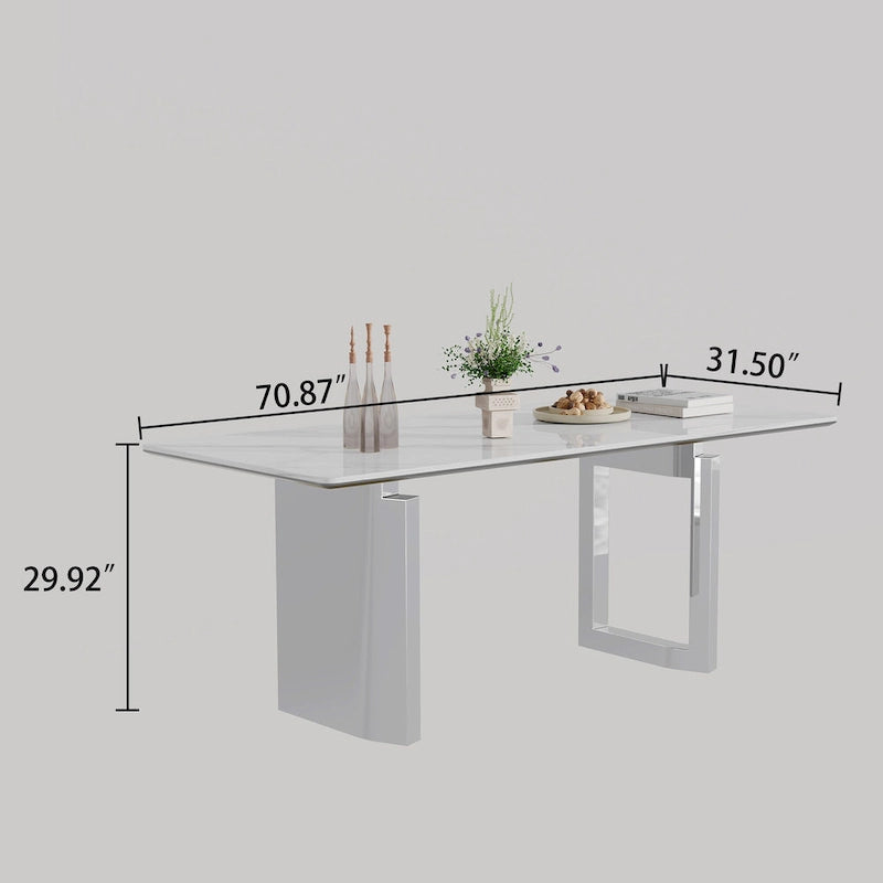 0.47 Thick Sintered Stone Composite Tempered Glass Top Dining Table with Stainless Steel Base
