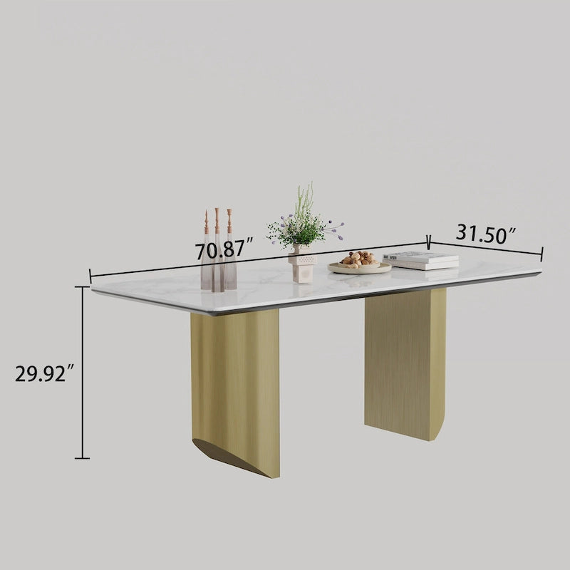 0.47 Thick Sintered Stone Composite Tempered Glass Top Dining Table with Stainless Steel Base