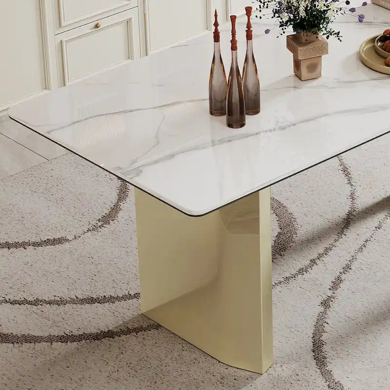 0.47 Thick Sintered Stone Composite Tempered Glass Top Dining Table with Stainless Steel Base