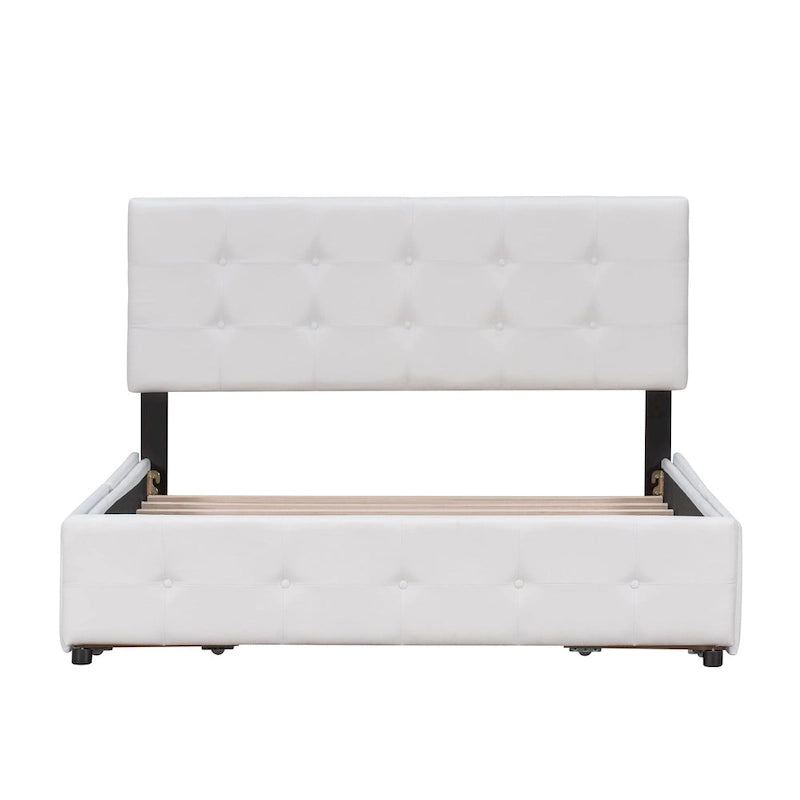 Upholstered Platform Bed with Classic Headboard and 4 Drawers, No Box Spring Needed, Linen Fabric