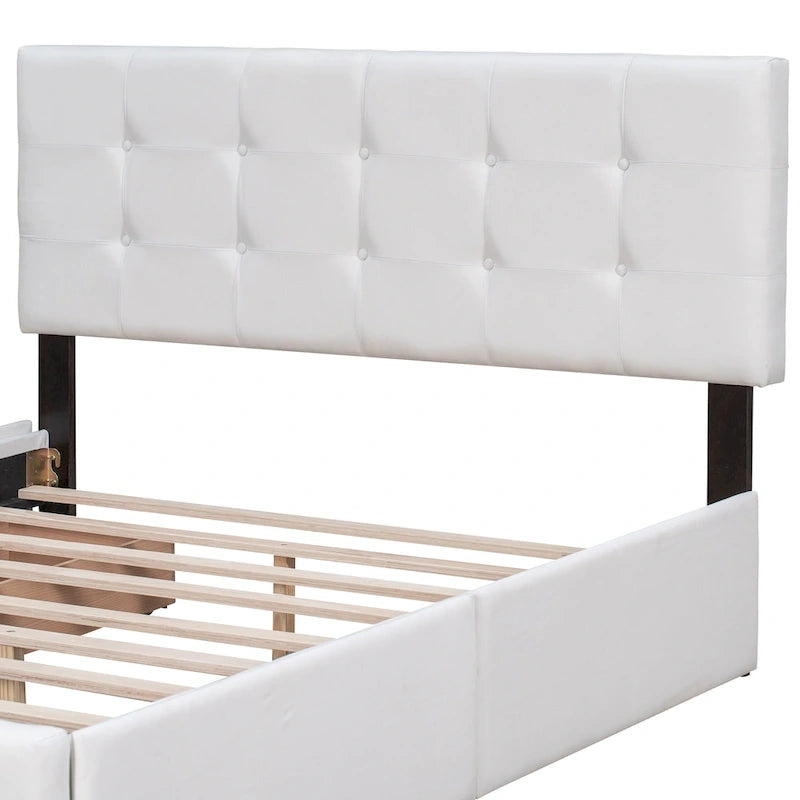 Upholstered Platform Bed with Classic Headboard and 4 Drawers, No Box Spring Needed, Linen Fabric