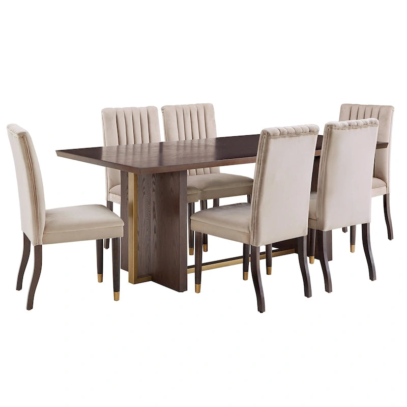 Andrea Espresso and Velvet 7-Piece Dining Set by iNSPIRE Q Modern