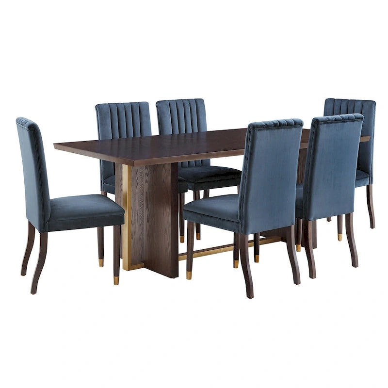 Andrea Espresso and Velvet 7-Piece Dining Set by iNSPIRE Q Modern