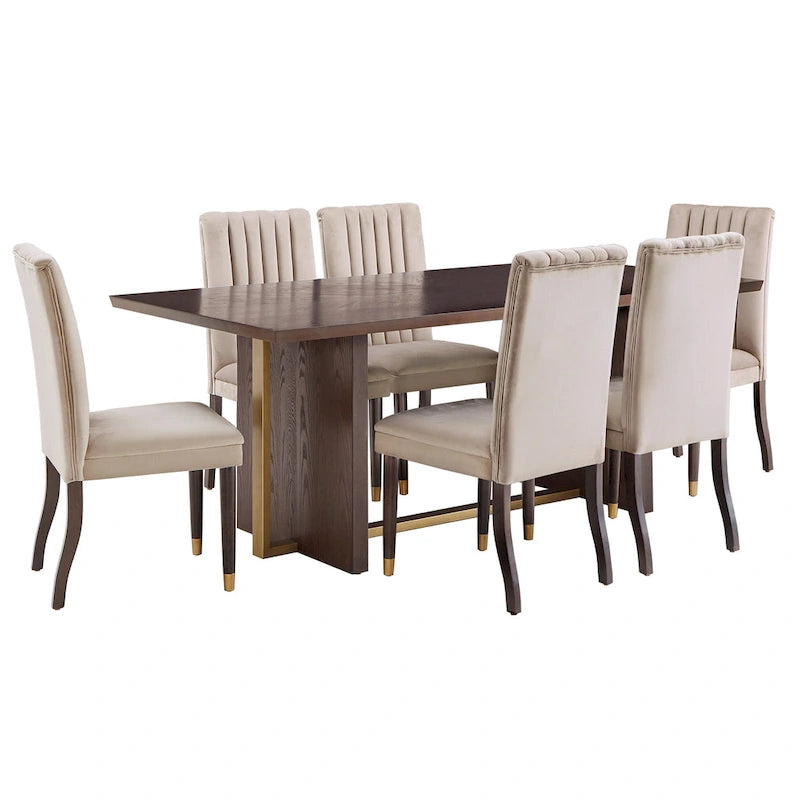Andrea Espresso and Velvet 7-Piece Dining Set by iNSPIRE Q Modern