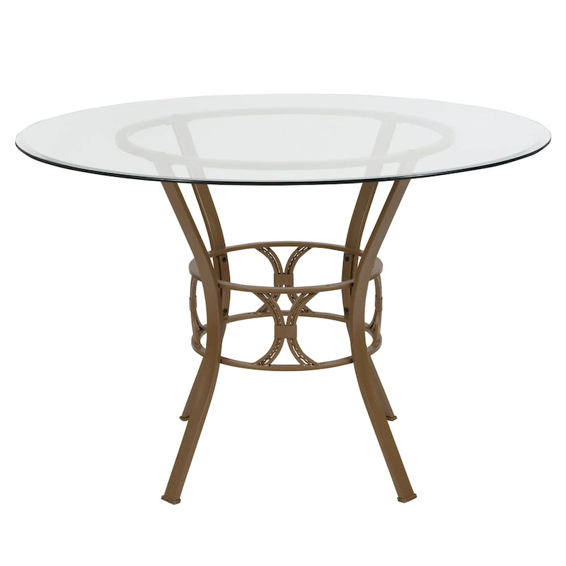 45 Round Glass Dining Table with Crescent Style Metal Frame