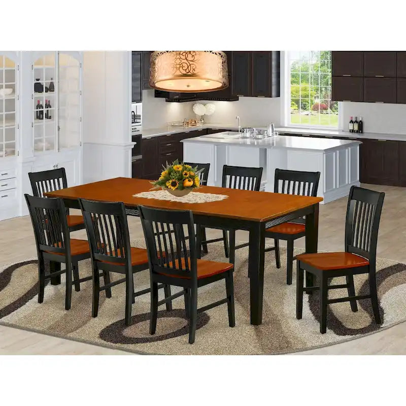 East West Furniture Dining Set- a Rectangle Dining Table and Kitchen Chairs, Black & Cherry (Pieces Option)