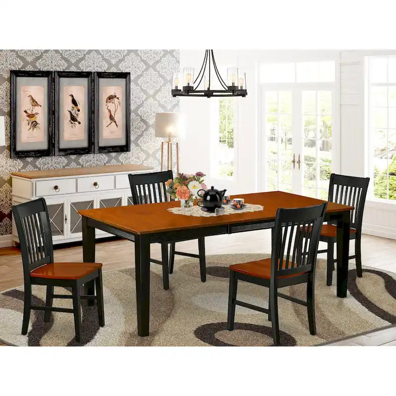 East West Furniture Dining Set- a Rectangle Dining Table and Kitchen Chairs, Black & Cherry (Pieces Option)