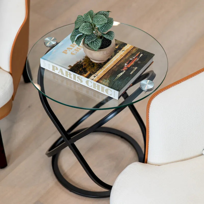 Danya B Galaxy Tempered Glass Round End Table