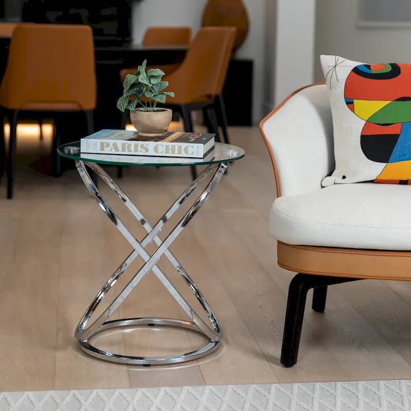 Danya B Galaxy Tempered Glass Round End Table