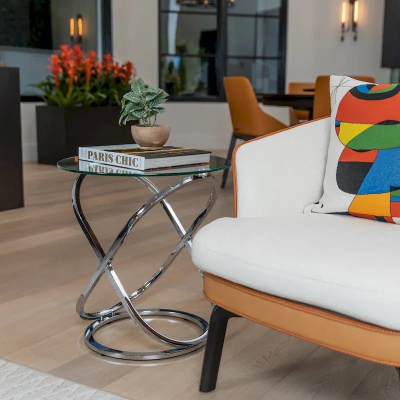 Danya B Galaxy Tempered Glass Round End Table