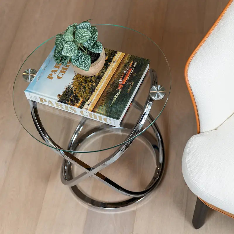 Danya B Galaxy Tempered Glass Round End Table