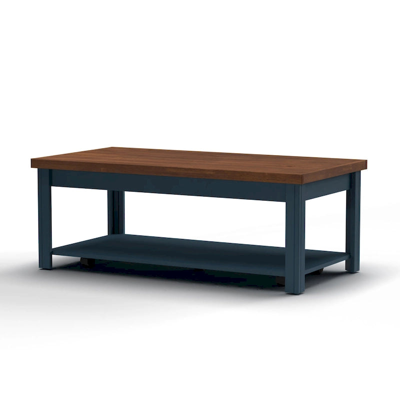 Bridgevine Home Nantucket 48 inch Coffee Table, No Assembly Required, Blue Denim and Whiskey