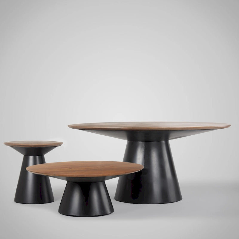 Mitchell Solid Wood Top with Black Cast Iron Base Round Coffee Table