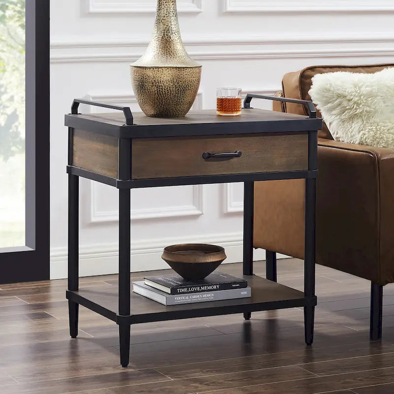 Art Leon Mid-century Wood Side End Table with Drawer