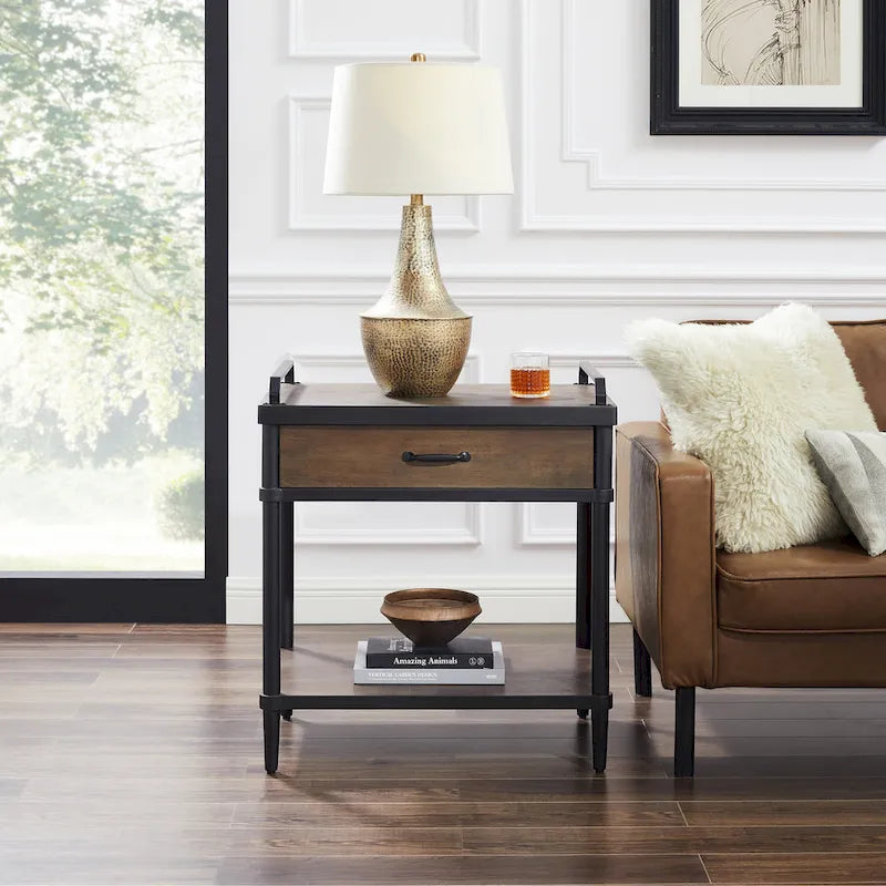 Art Leon Mid-century Wood Side End Table with Drawer