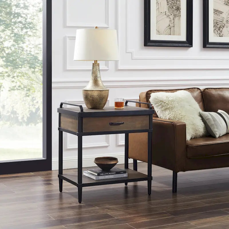 Art Leon Mid-century Wood Side End Table with Drawer